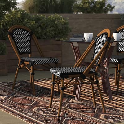 2 Pack All-Weather Commercial Paris Chairs with Bamboo Print Frame