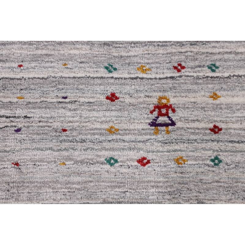 Striped Gray Gabbeh Indian Area Rug Hand-Knotted Wool Carpet - 8'7" X 9'7"