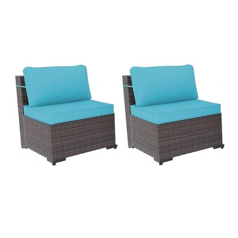 Outdoor Rattan Sectional Sofa Set, Patio Furniture Conversation Set with Fire Pit Table - Set B - Turquoise