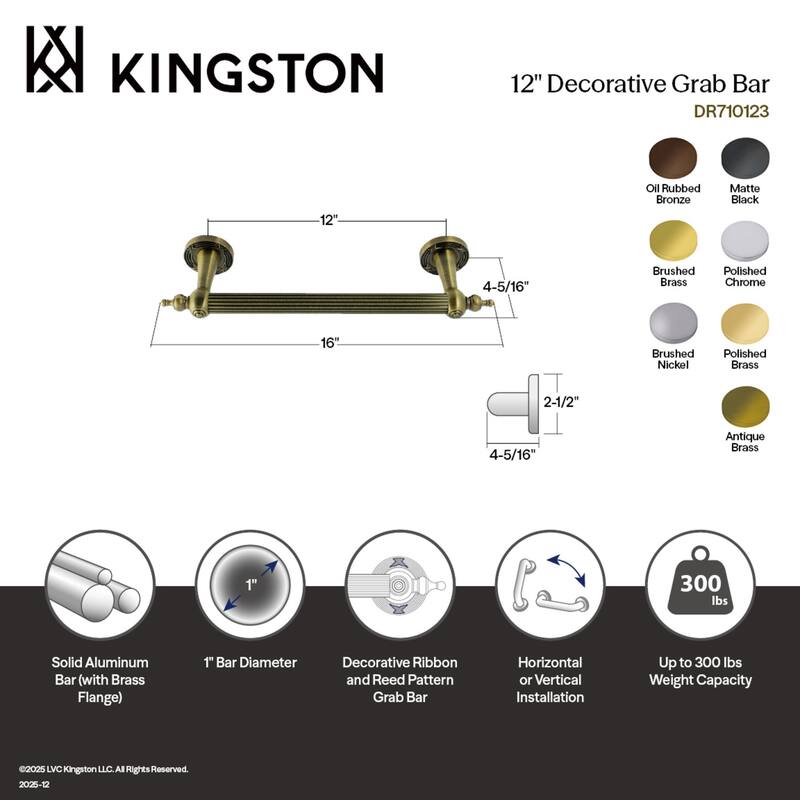 Kingston Brass Templeton Luxury 12-inch Polished Brass Grab Bar