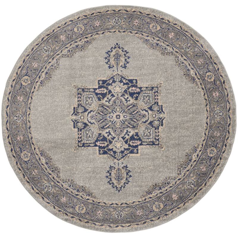 Nourison Tranquil Grey Navy Modern Persian Floral Medallion Area Rug