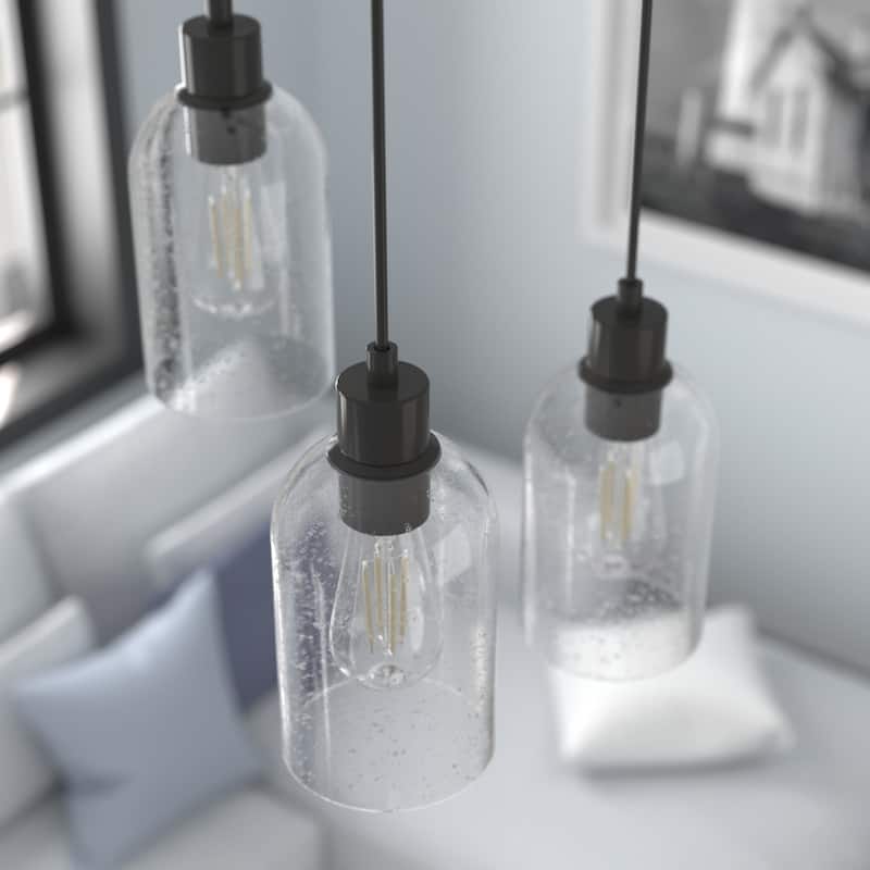 Hunter Lochemeade 1-Light Mini Pendant - Kitchen Island, Dining Room - Modern Farmhouse, Contemporary, Industrial - Noble Bronze-Seeded Glass