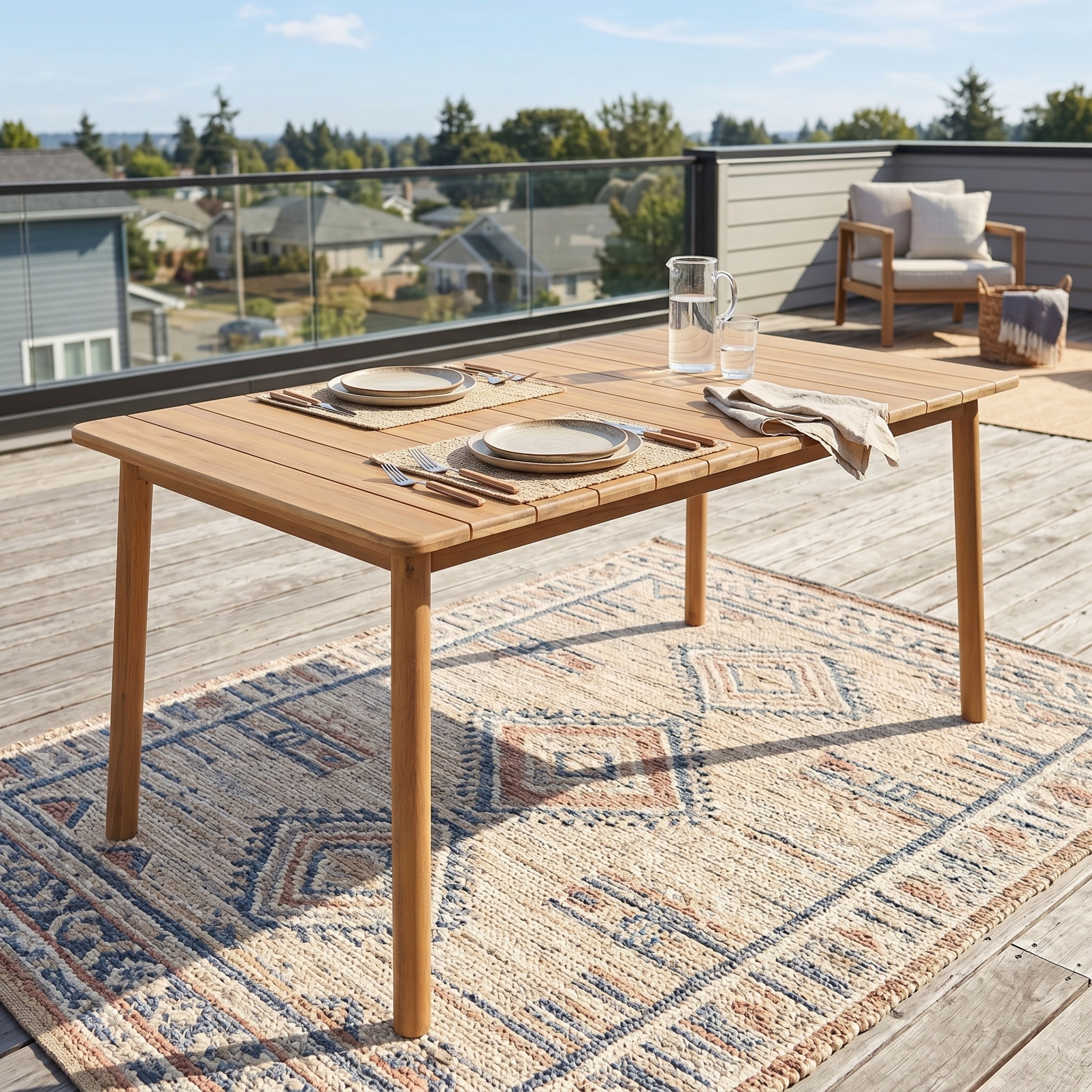 Christopher Knight Home - Cassian Modern Outdoor Dining Table with 67" Acacia Wood Slatted Tabletop & Curved Edge Finish