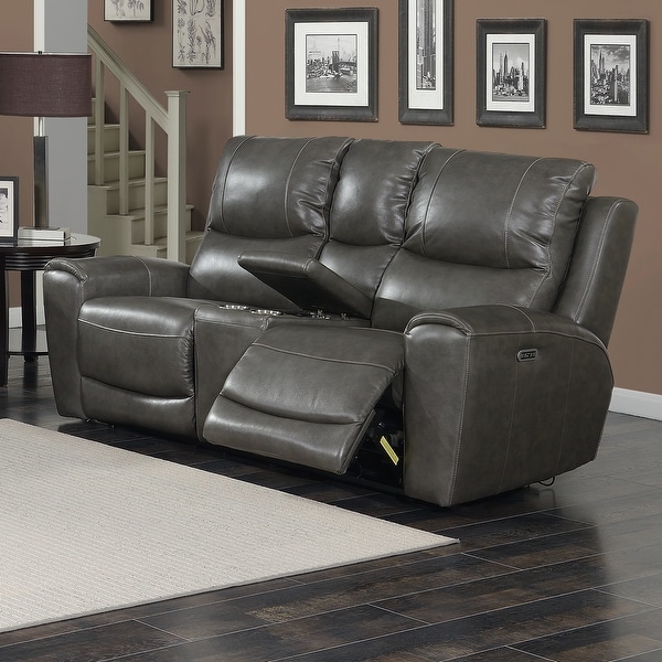 Copper Grove Fyti Top Grain Leather Power Reclining Loveseat with Storage Console On Sale Bed Bath Beyond 27126224