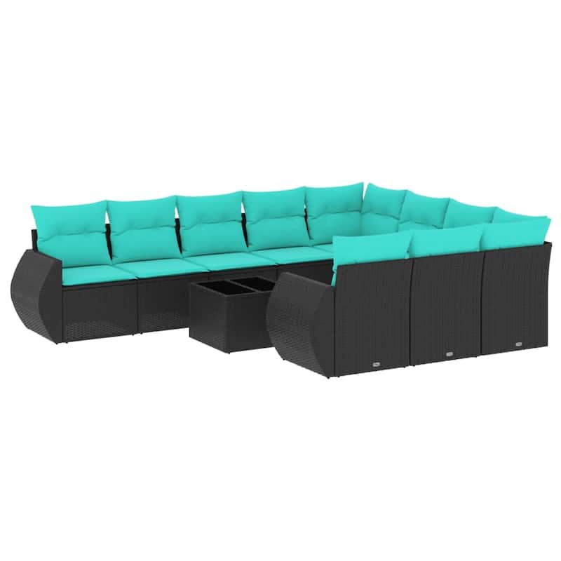 vidaXL 10 Piece Patio Sofa Set with Cushions Black Poly Rattan