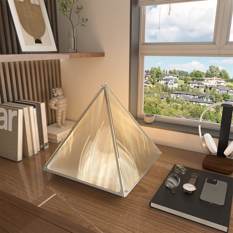 Triangular Pyramid Table Lamp with Frosted Glass Lampshade Bedside Desk Lamp