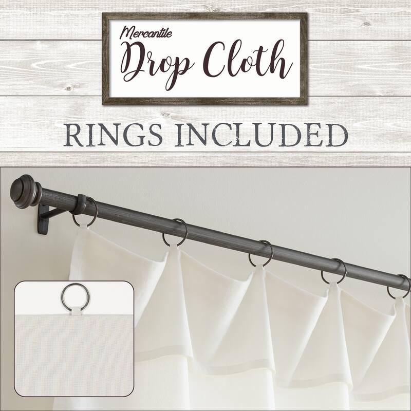 Mercantile Drop Cloth Tier Curtain Panel Pair with Valance, Light Filtering Ring and Tab Top, 36x30