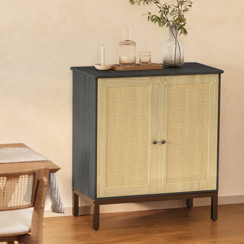 Rattan Accent Buffet Sideboard Storage Cabinet with 2 Doors