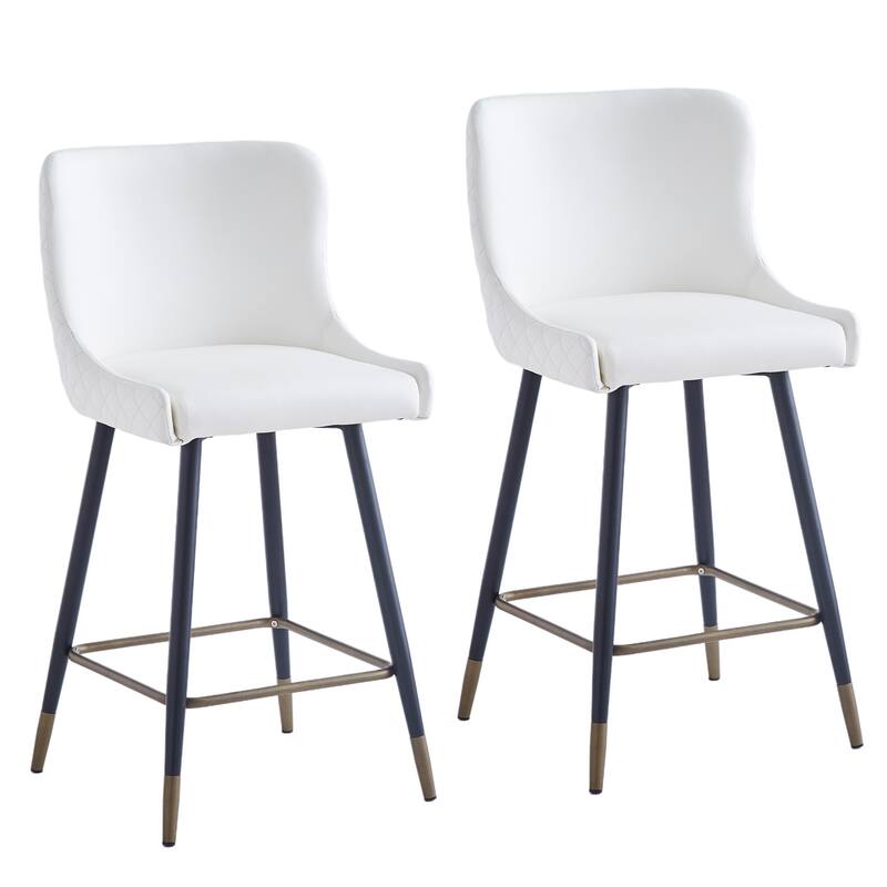 Contemporary Faux Leather and Metal 26" Counter Stool, Set of 2 - N/A
