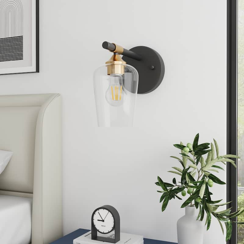Black Bathroom Sconces Wall Lighting Fixtures with Clear Glass Shade - Black