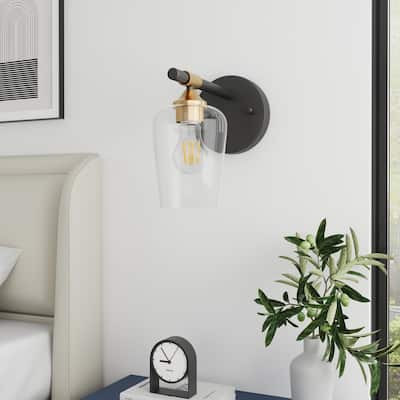 Black Bathroom Sconces Wall Lighting Fixtures with Clear Glass Shade