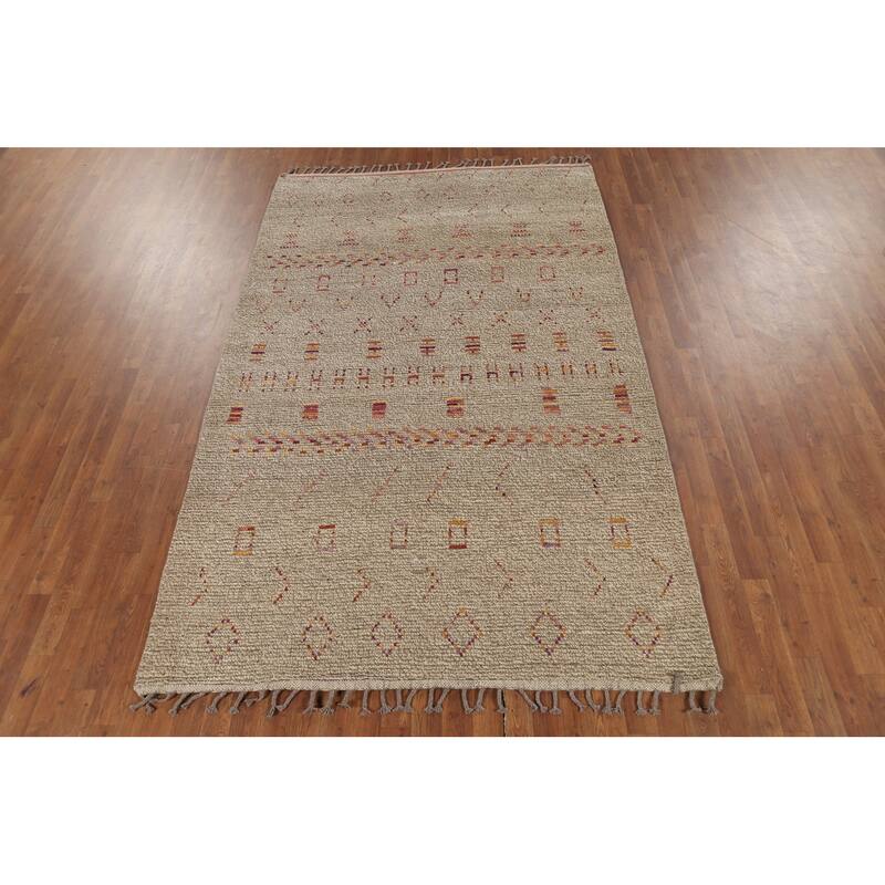 Earth Tone Moroccan Oriental Area Rug Handmade Wool Carpet - 5'7"x 8'10"