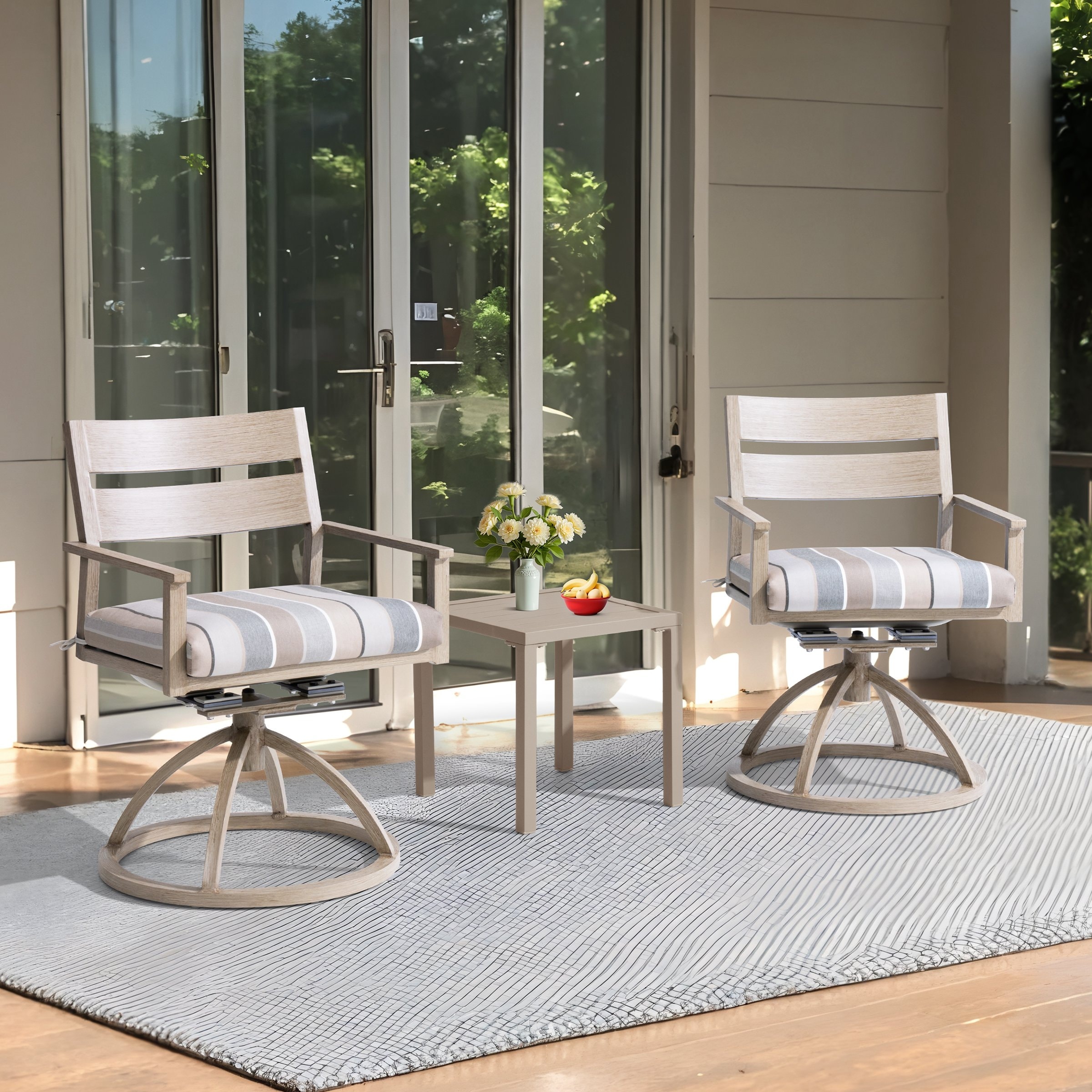 Outdoor Patio Swivel Aluminum Dining Chairs with Sunbrella Fabric Cushion