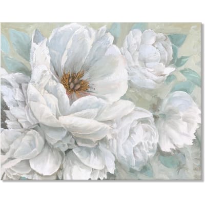 White Flower Canvas Wall Art Modern Blossom Floral Painting