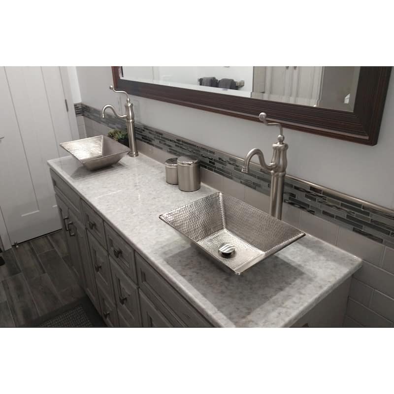17-in Modern Rectangle Hand Forged Old World Copper Vessel Sink in Nickel (PVMRECEN)