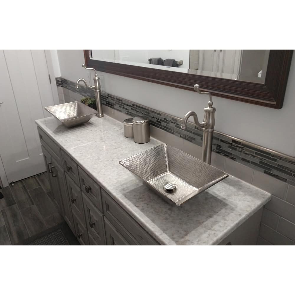 17-in Modern Rectangle Hand Forged Old World Copper Vessel Sink in Nickel (PVMRECEN)