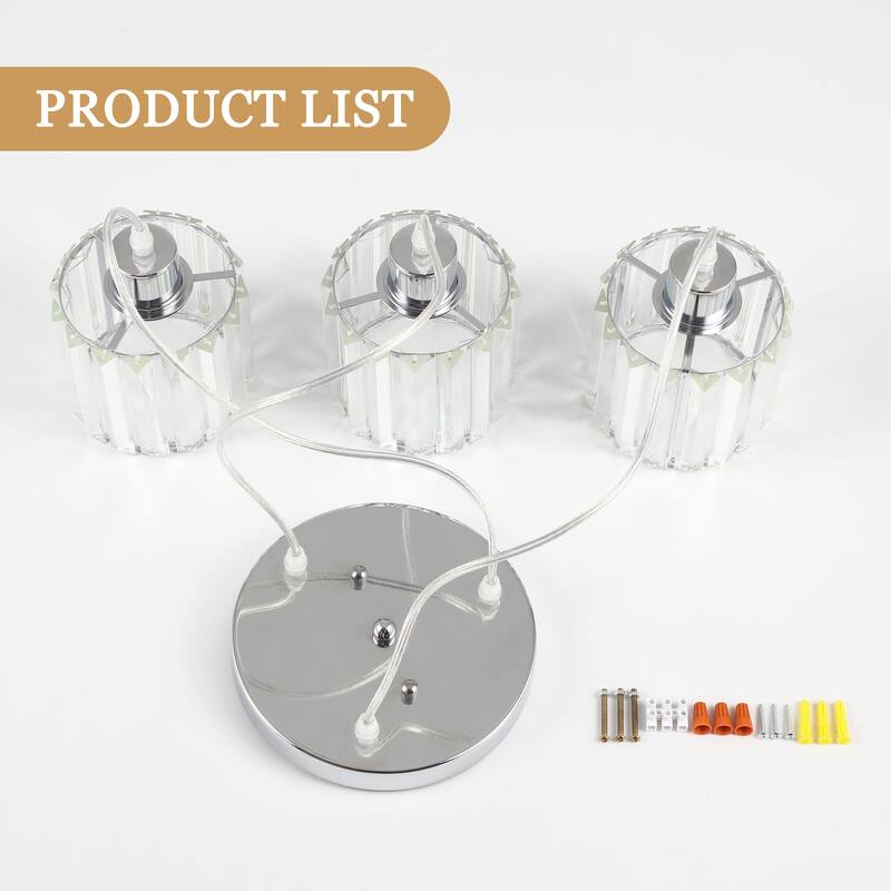 3-Light Modern Metal Hanging Pendant Light Ceiling Light Chandelier with Crystal Cover for Kitchen Island