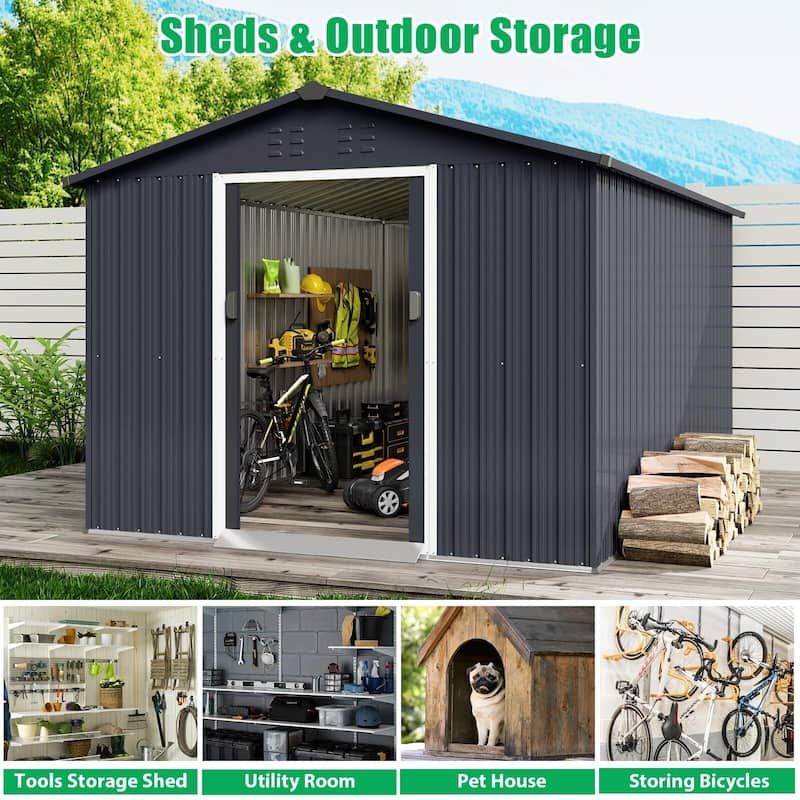 Outdoor Storage Shed, with Sloped Roof & Lockable Door
