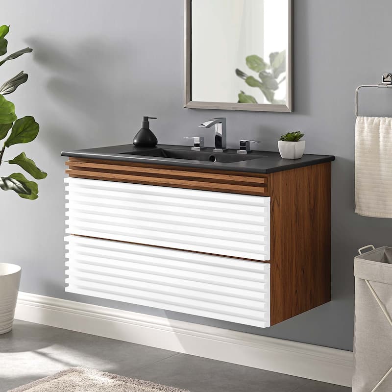 Render 36" Wall-Mount Bathroom Vanity - White Walnut Black
