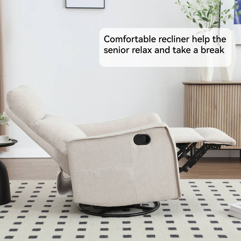 Fabric Recliner Chair with Heat, Massage, 360° Swivel Base, Adjustable Backrest, and Lumbar Support for Living Room Comfort