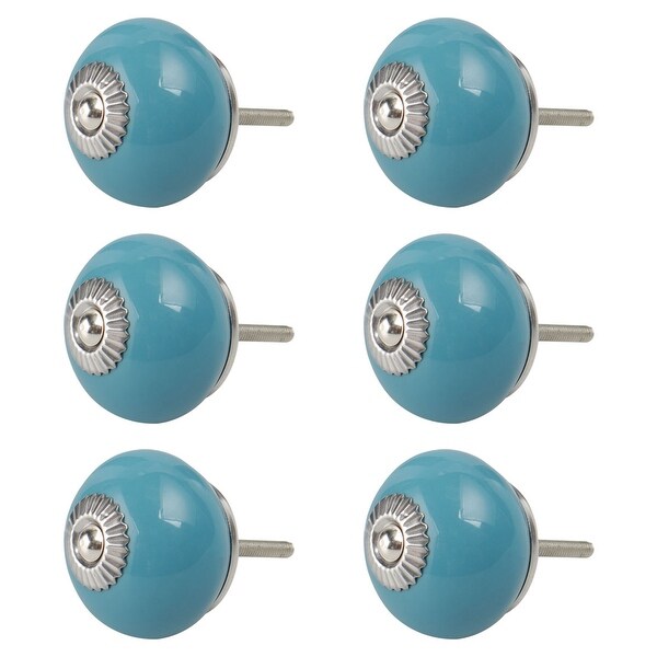 6pcs Ceramic Knobs Vintage Knobs Drawer Round Pull Handle Furniture Drawer Cupboard Wardrobe Dresser Door Decorative Blue