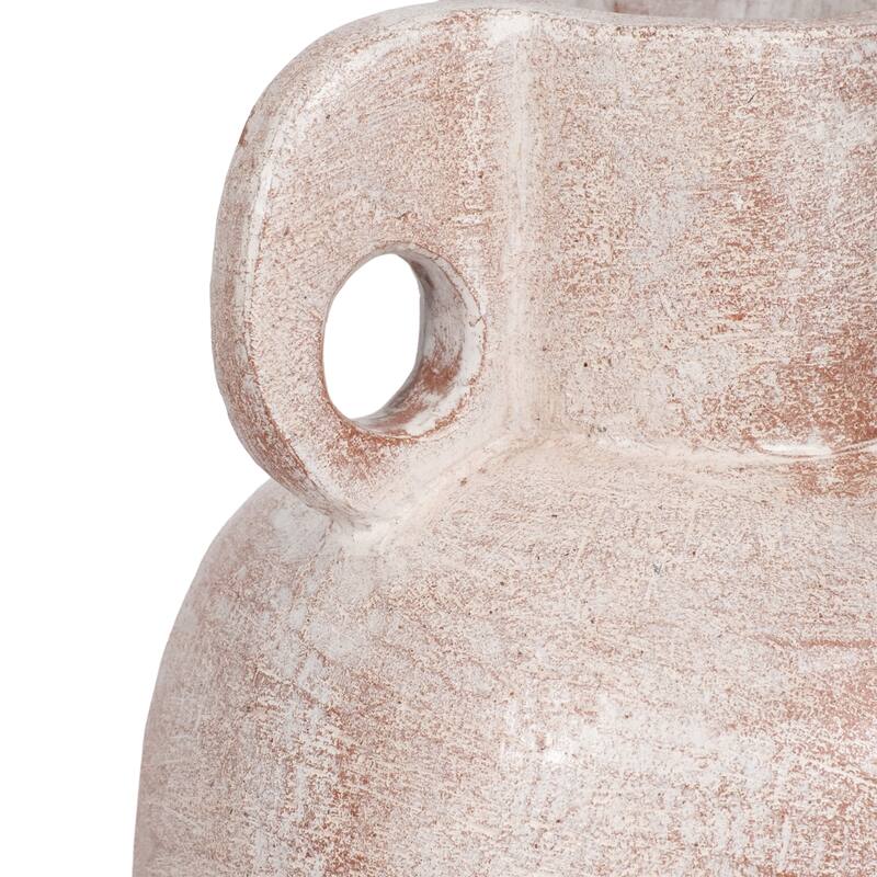 Ceramic Modern Vase with Sculptural Handle - Ivory, 15 in.