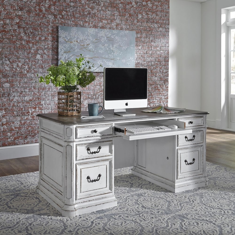 Magnolia Manor Antique White Weathered Bark Desk