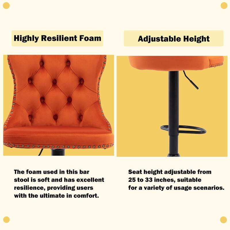 Velvet Upholstered Nailheads Tufted Swivel Bar Stools (Set of 2)