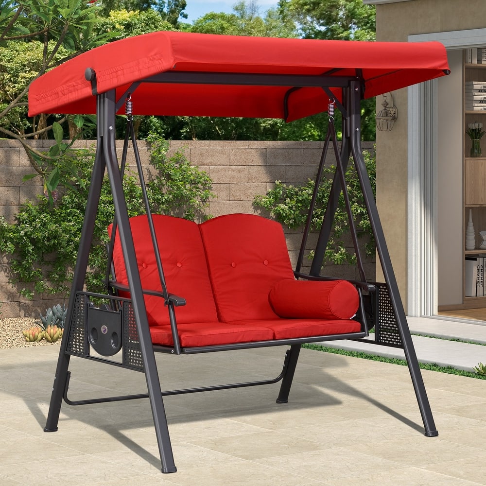 PURPLE LEAF 2-seat Outdoor Porch Swing with Adjustable Tilt Canopy and Stand