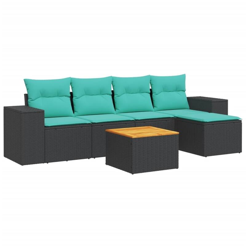 vidaXL 6 Piece Patio Sofa Set with Cushions Black Poly Rattan - 21.7" x 24.4" x 27.2"