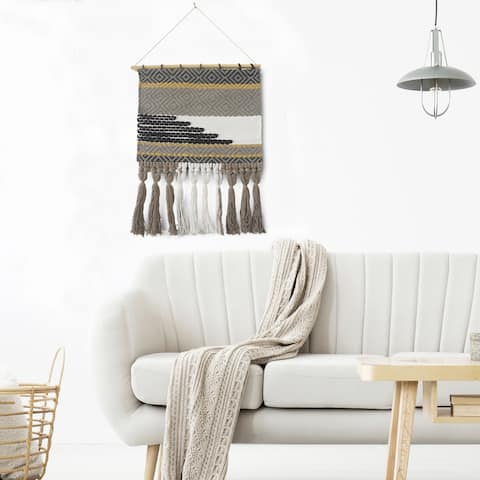 Neutral Multicolored Geometric Fringe Wall Hanging - 18" x 26"