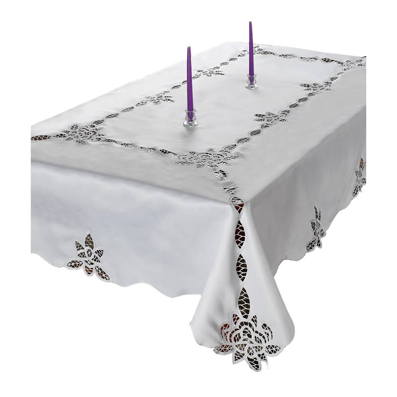 Violet Linen Betenburg Lace Pattern Tablecloth - 70" X 88" - White