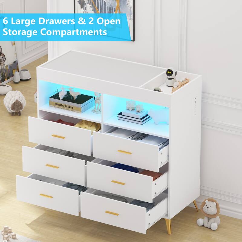 Dresser for Bedroom with 6 Drawers, Baby Changing Table Dresser with Changing Pad