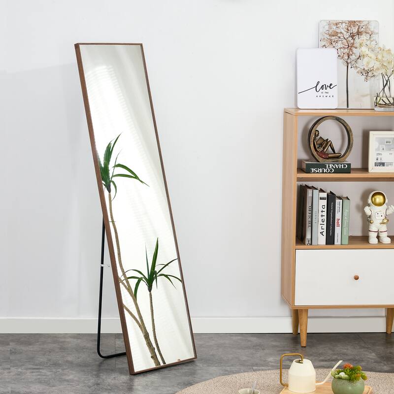 Roomfitters Full Body Mirror with Brown Solid Wood Frame, Floor Standing Decorative Mirror for Dressing Room