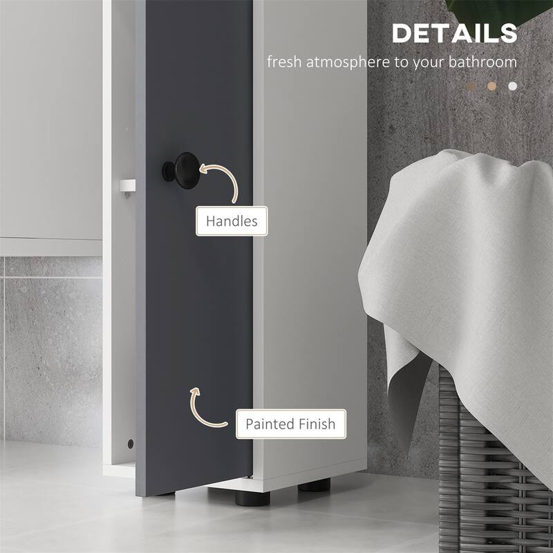 Grey Particle Board Bathroom Cabinet with Shelves, Drawers and Anti-Tip - 7.75" W x 7.75" D x 70.75" H