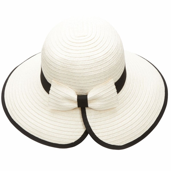 Women's Brimmed Straw Sun Hat With Back Bow - One size