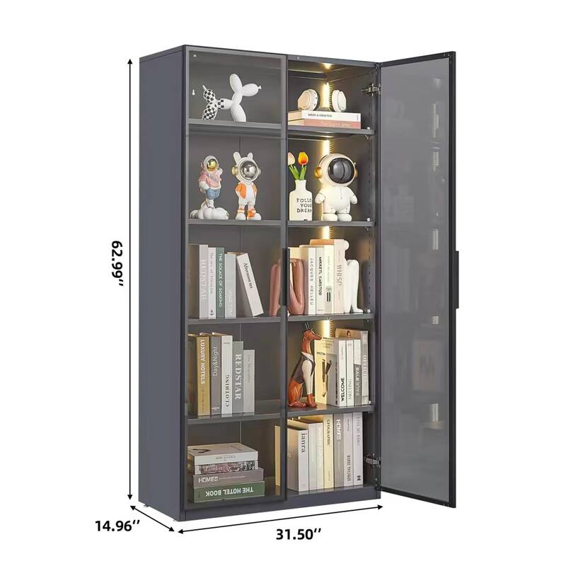 Double Door Metal Glass Display Storage Cabinet