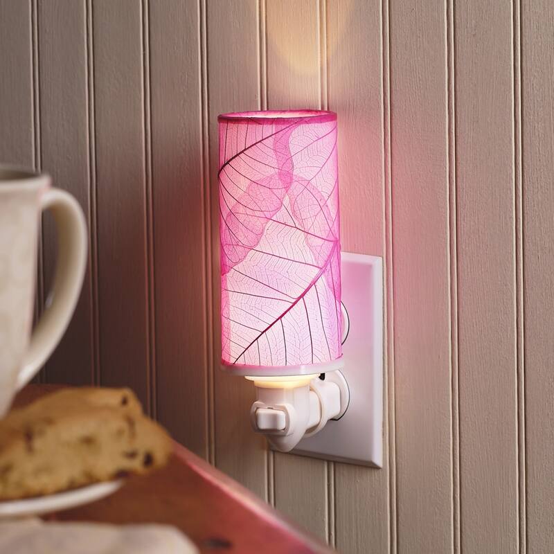 Cylinder Nightlight, Cocoa Leaves Shade, 3 x 3 x 7 in. - 3 x 3 x 8 - Pink