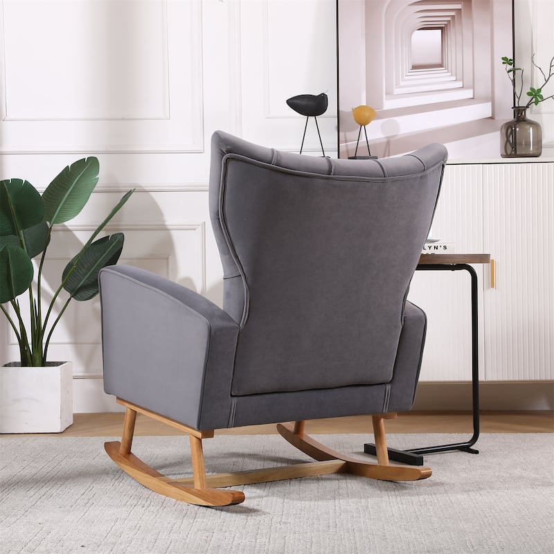 Mid Century Modern Velvet Upholstered Rocking Chair Padded Seat - Bed ...
