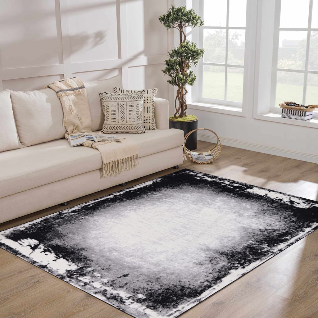 Dream Collection Abstract Moroccan Motif Black and Grey Rug