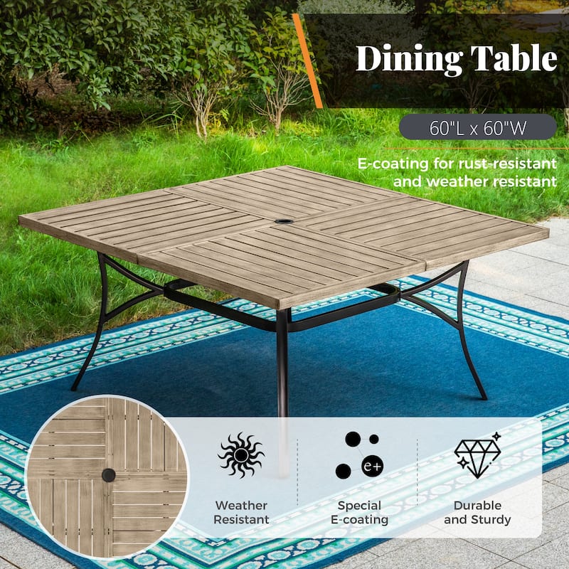 MAISON ARTS 9 Pieces Outdoor Patio Dining Set with Square Table and Cushioned Woven Wicker Dining Chairs