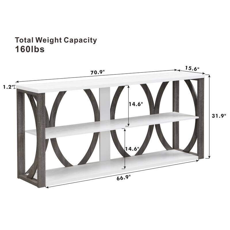 console table with open storage shelf