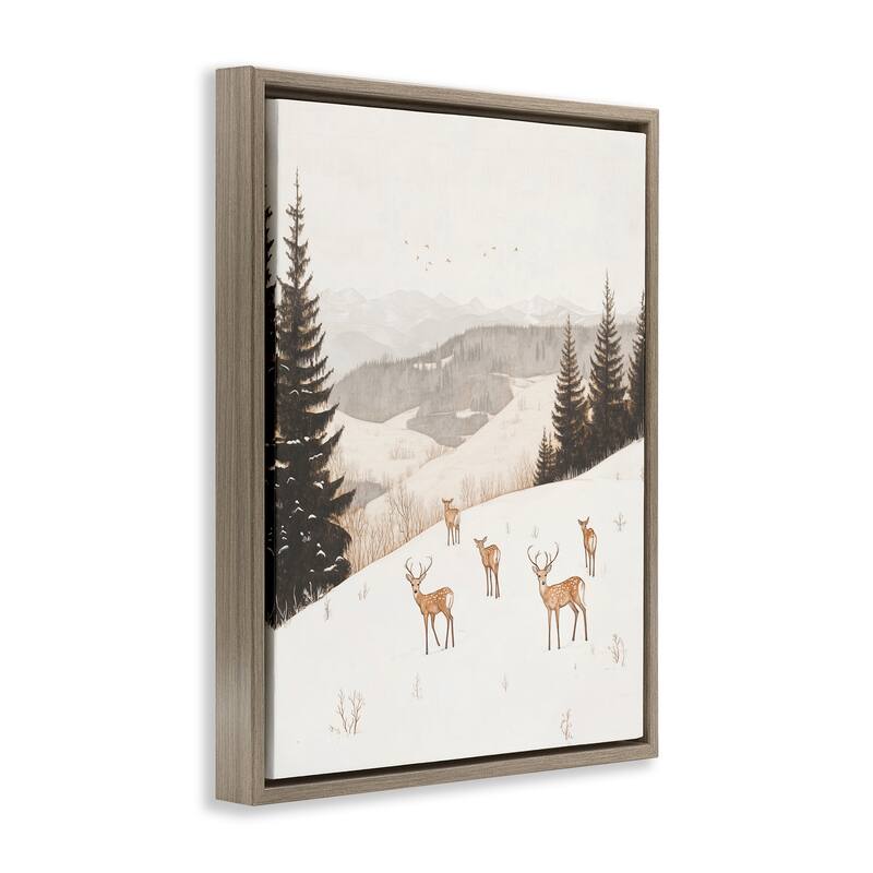 Stupell Winter Deer Mountain View Framed Floater Canvas Wall Art Design By Arlington Prints