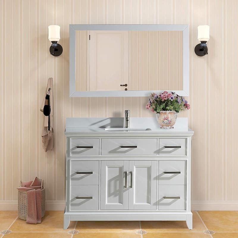 Vanity Art 48" Single Sink Bathroom Vanity Set with Engineered Marble Top and Free Mirror