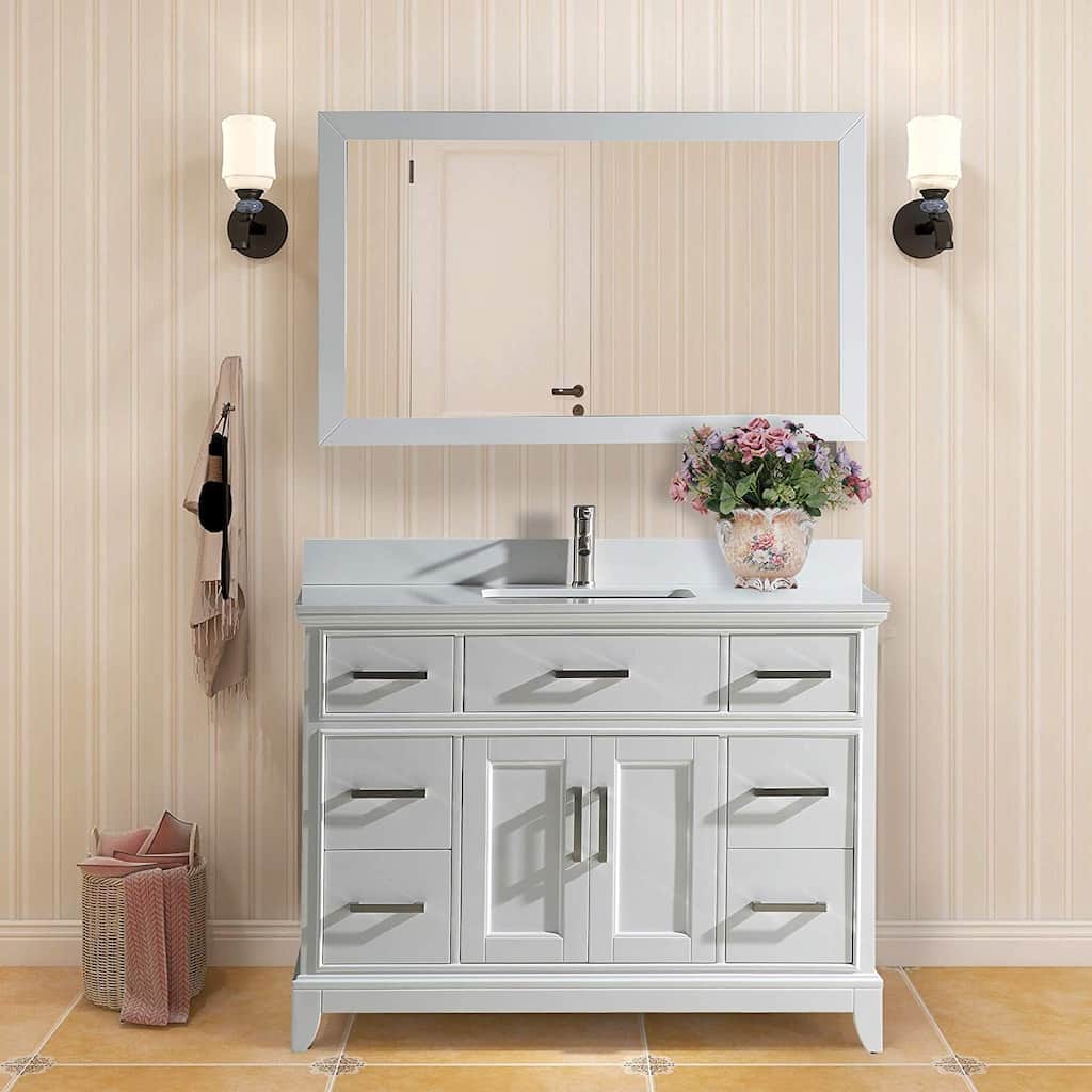 Vanity Art 48" Single Sink Bathroom Vanity Set with Engineered Marble Top and Free Mirror