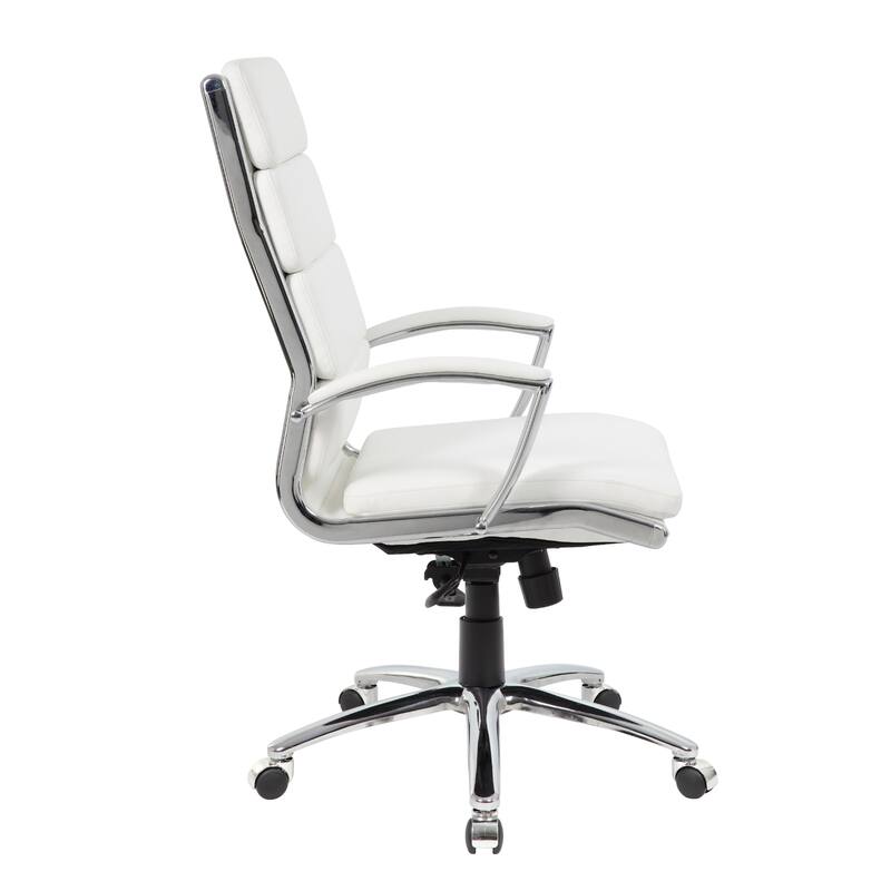 Dave Tall Executive Swivel Armchair, Chrome Finish, White Vinyl
