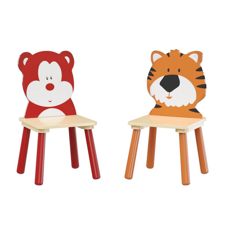 Anmytek Toddler 3-Piece Wooden Table and Chair Set Kids Activity Desk with Animal Backrest for Playroom Nursery