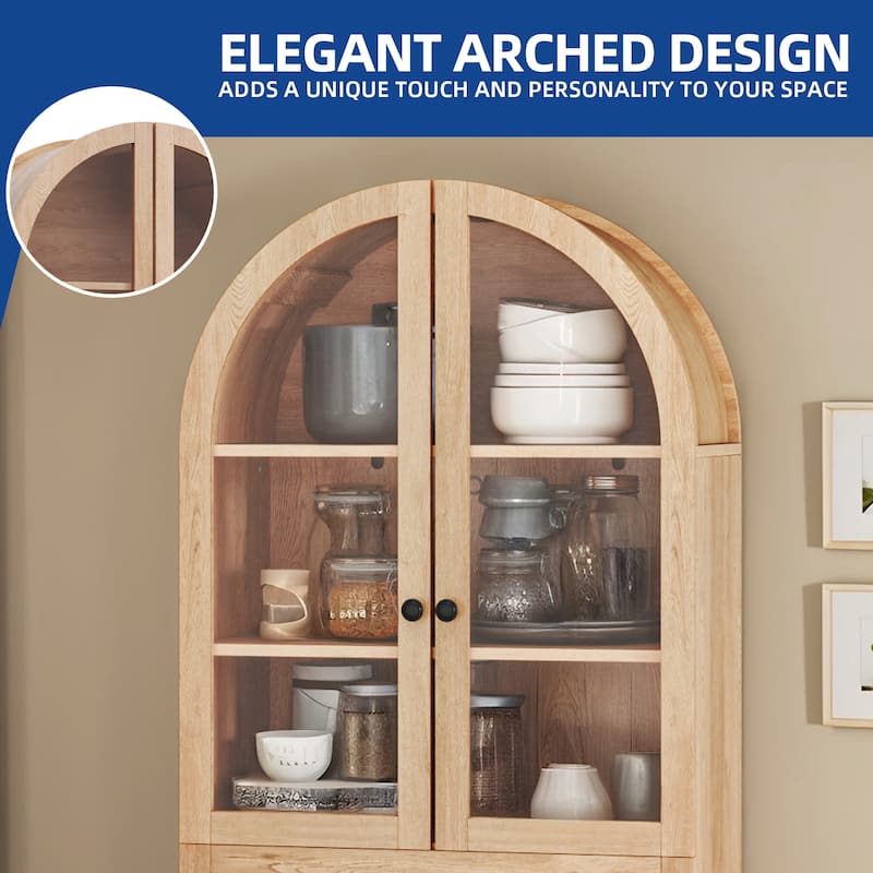 Moasis 71" Tall Farmhouse Arched Kitchen Pantry with Large Drawers And Adjustable Shelves