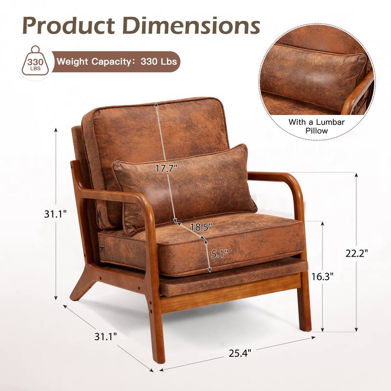 EROMY Mid-Century Modern Accent Chair - Solid Wood Frame Armchair for Living Room, Lounge, or Balcony