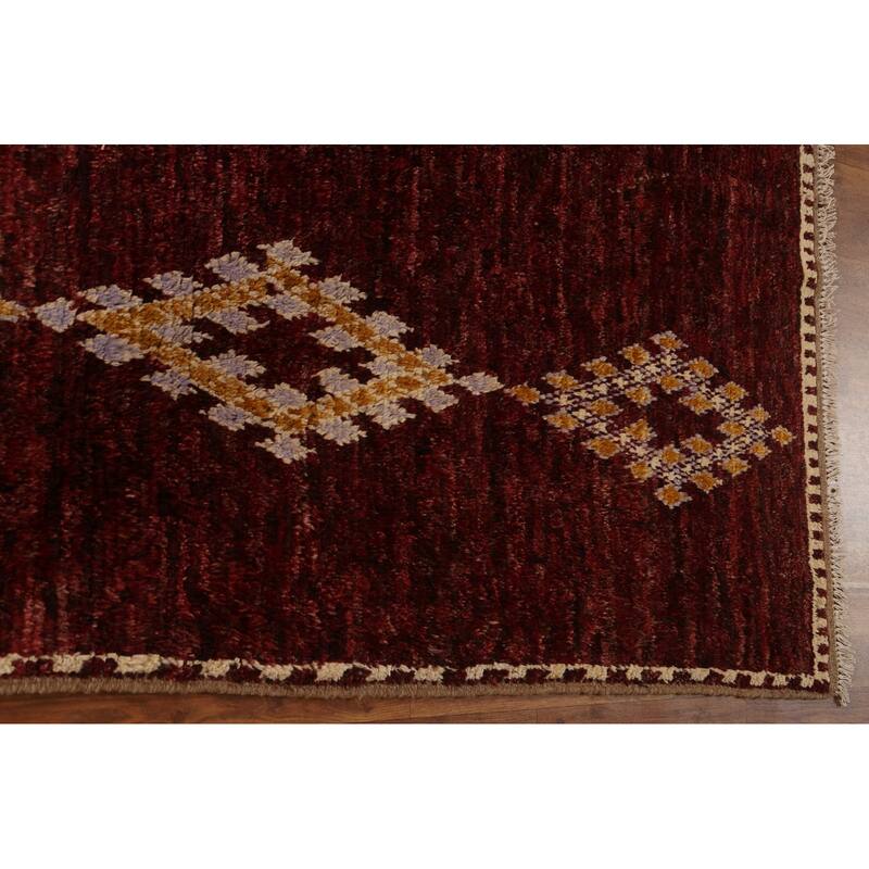 Hand Knotted Oriental 100% Wool Carpet Modern Tribal Red Moroccan Area Rug - 8' 3'' X 5' 3''